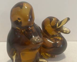 Amber glass mama and baby ducks