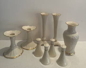 Lenox Candle Holders, Bud Vase, and S & P Shakers