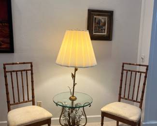 Mid Century Italian Tole Lighted Glass Table w/Lamp 