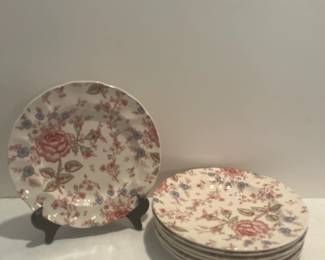 Set of 7  floral plates by Johnson Bros., England, 1883