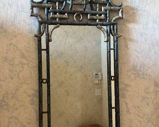 Oriental pagoda hanging wall mirror, entire piece measures 25" x 54"