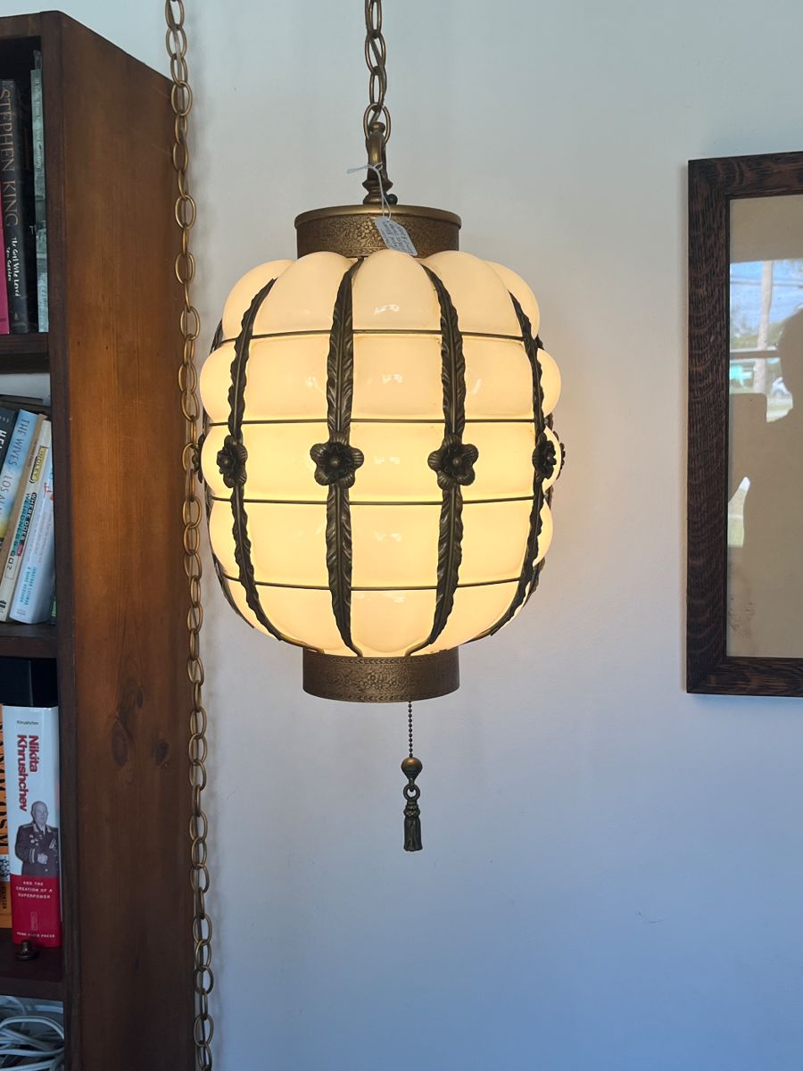 Handmade Italian Caged Blown Glass Hanging Lamp