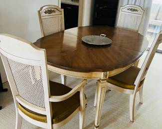 French Provincial Style Dining Table With 4 Cane Back Chairs.