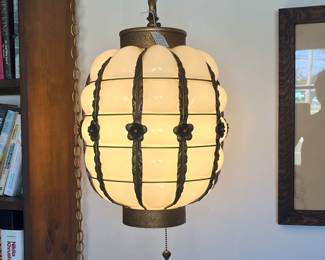 Handmade Italian Caged Blown Glass Hanging Lamp