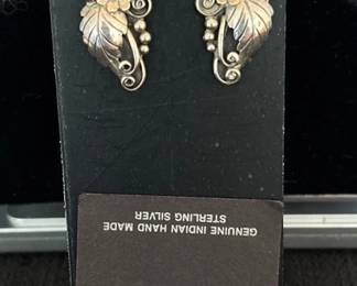 Sterling Carved LeafFloral Bangle BraceletEarring 