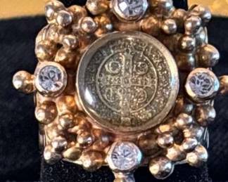 Vintage Virgins Saints Angels  .925 Mexico Heart  Cross Ring