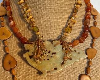 Natural Material Stone Dragon Beaded Necklaces
