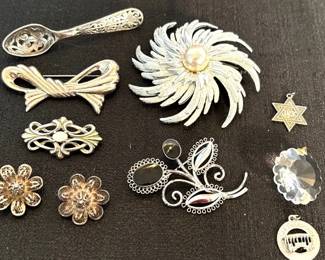 Vintage Sterling Pins, Earrings, Charms