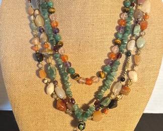 Obsidian Stone Bead Necklaces W Bracelet