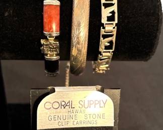 Sterling Etched, Dolphin, Asian Bracelets WCoral Earrings