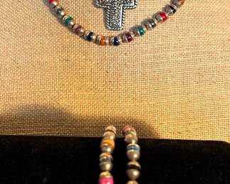 Silver Beaded Cross NecklacesBracelet 