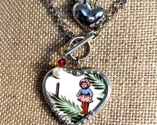 Adorable Enamel Silver Heart Necklaces