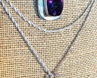 925 Adjustable Purple Stone Necklaces Earrings