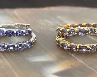 925 W Purple Stone Hoop Earrings