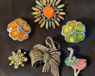 OrangeGreen  Flamingo Brooches