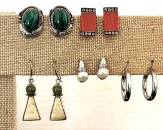 Sterling, Stone, Pearl Earrings