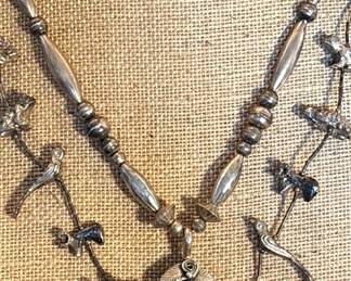 Silver Bead Green Stone Sterling  Fetish Necklace