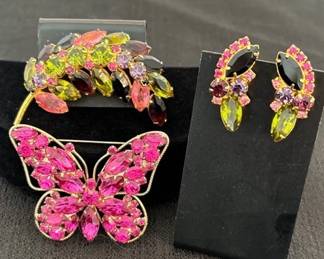 MultiColored Rhinestone Pins  Matching Earring 