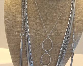 Faux SilverCrystal Layered Necklaces