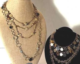 Brushed Gold, Brown, Black Accent Necklaces