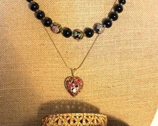 Black Cloisonne Beaded 925 Necklace, Plus