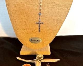 Sterling Rosary Pendant, Pewter Cross