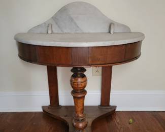 19th Century marble topped demi lune Commode.