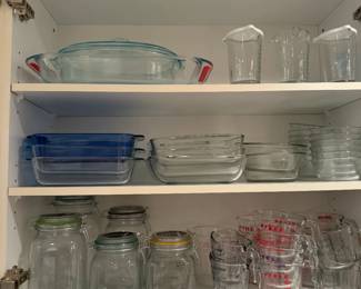 Pyrex Measuring Cups, Pyrex bakeware, storage jars