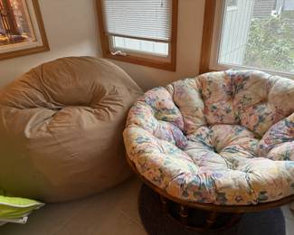 Vintage Big Joe Bean Bag Chair, Vintage Rattan Papasan Chair