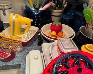 Kitchenaid, Viking hand mixers, Vintage Pyrex, Blue canister set