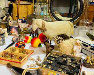 Large double sided magnifying standing table mirror, large Vintage wool ewe, vintage and antique decor and project starters