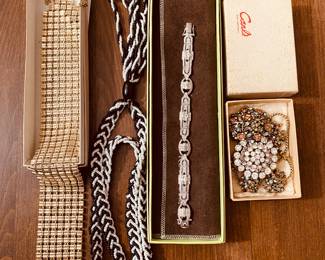 Mesh necktie, Vintage costume, Ross, Simmons Sterling and Crystal Bracelet