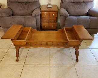 ETHAN ALLEN COFFEE TABLE WITH HINGED STORAGE (OPEN), MID CENTURY