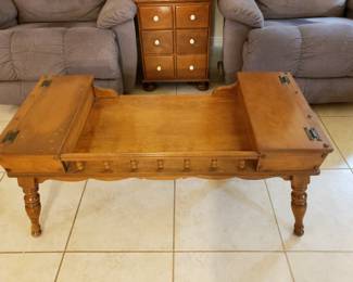 ETHAN ALLEN COFFEE TABLE WITH HINGED STORAGE , MID CENTURY