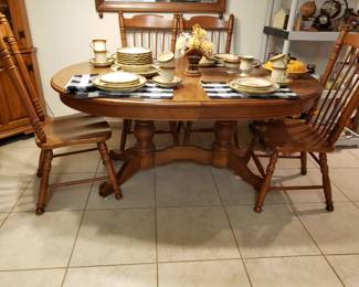 TELL CITY CHAIR CO, MID CENTURY DINING TABLE AND 6 CHAIRS