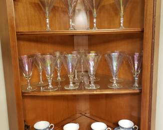 CRYSTAL STEMWARE AND CHINA CUPS AND SAUCERS