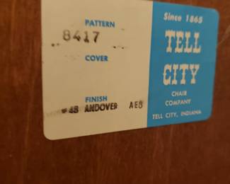 TELL CITY CHAIR COMPANY FURNITURE LABEL ON CHINA CABINETS