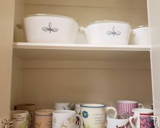 VINTAGE CORNING WARE "TREFOIL" AND MUGS