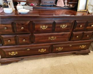 MID CENTURY DARK WOOK DRESSER WITH LARGE MIRROR