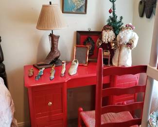 VINTAGE RED VANITY AND CHAIR AND SHOE COLLECTION