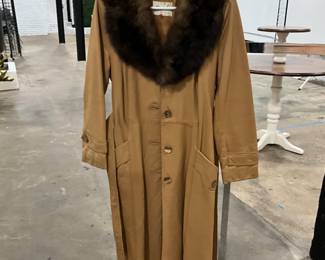 Wonderful full length leather coat with fur collar!
