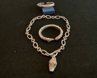 Jon Hardy Sterling Jewelry        Snake head necklace, elephant bracelet and banana leaf bracelet