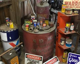 162. Petroliana , cans, signs, some tools.