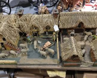 91. English farm with barn, buildings, animals and people