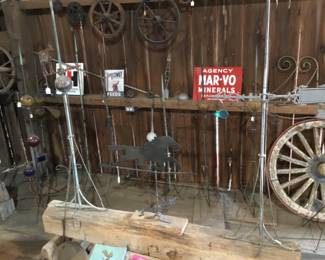 221. Lightning rods, balls. Some small,wooden wheels, signs