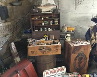 72. Chess table with hand made pieces, nice wooden boxes, fishing themes,
