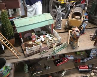 60. Barn with animals, horse and wagon, windmill. All pieces can be bought separately or with accessories shown.