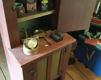 334. Child’s cupboard with vintage kitchen toys