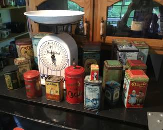 402. Cocoa tins, scales.