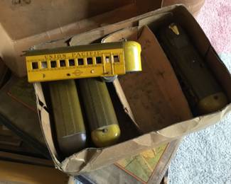 245. Union Pacific 4 piece metal train set, original box.